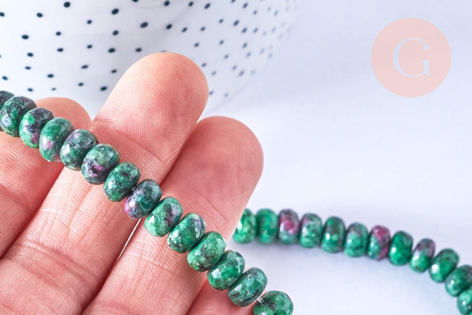 Perle rondelle rubis sur zoisite facetté naturel,Pendentif bijoux, pierre naturelle,10mm, le fil de 38cm, x1 (G6721)