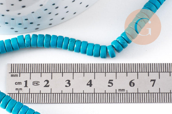 Perle rondelle turquoise naturelle 6mm, x1 fil de 39.5cm (G5371)