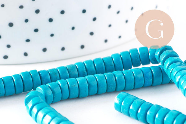 Perle rondelle turquoise naturelle sinkiang 6mm, x1 fil de 39.5cm (G5371)