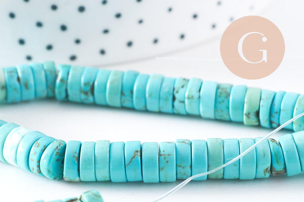 Perle rondelle turquoise siankiang,perles pierre, turquoise naturelle,8mm, fil de 38 cm, x1 (G3912)