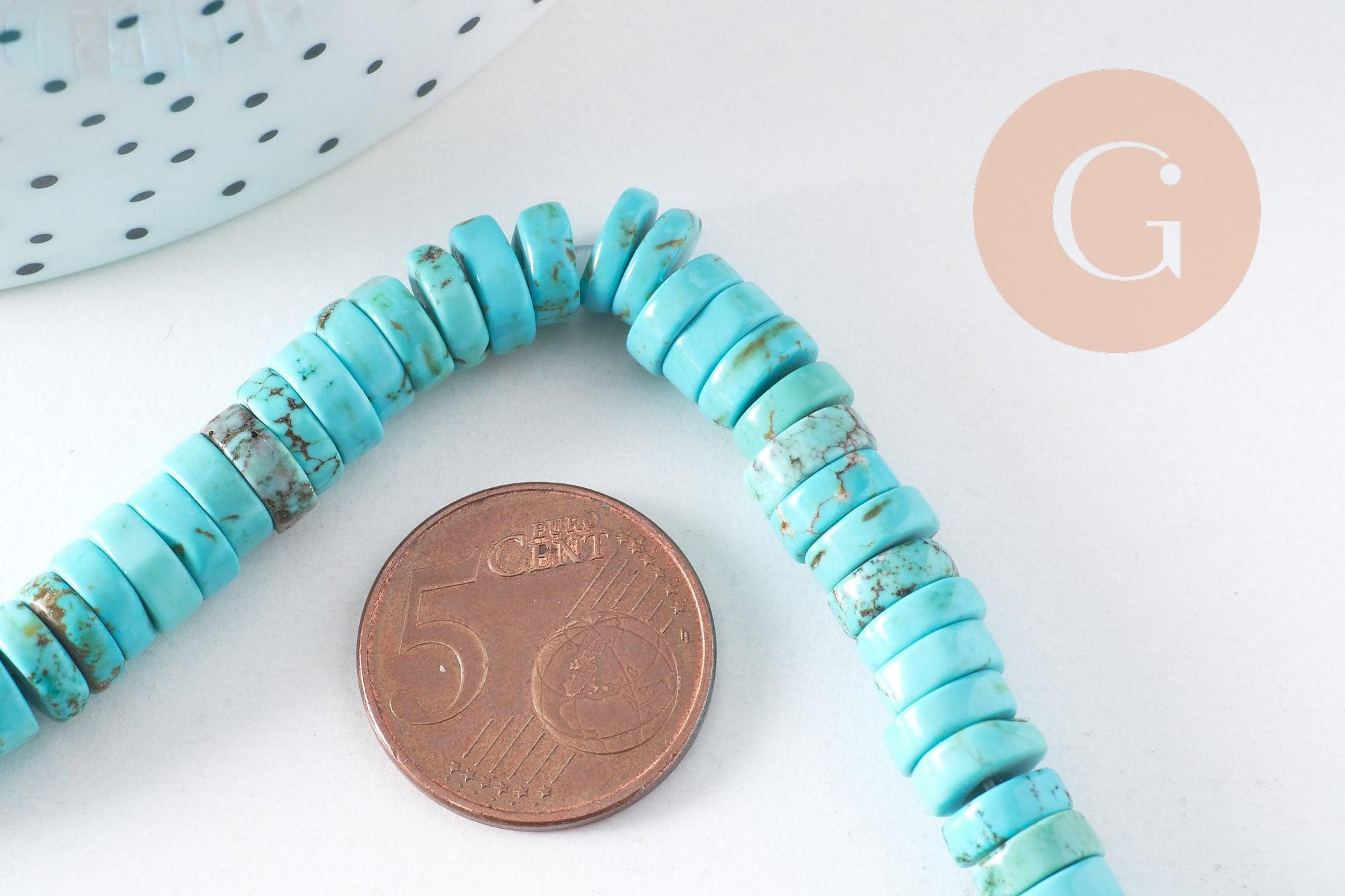 Perle rondelle turquoise siankiang,perles pierre, turquoise naturelle,8mm, fil de 38 cm, x1 (G3912)