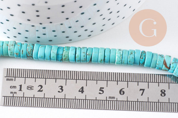 Perle rondelle turquoise siankiang,perles pierre, turquoise naturelle,8mm, fil de 38 cm, x1 (G3912)