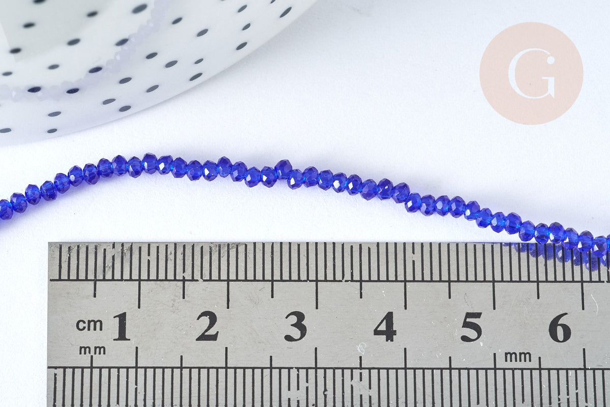 Perle rondelle verre facettée bleu roi 2~2,5mm, x1 fil de 37cm (G7339)