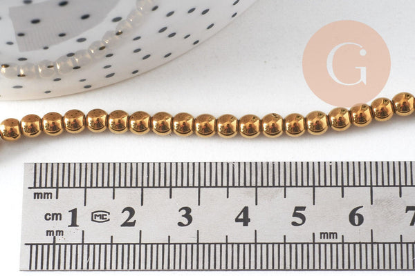 Perle rondes hématite dorée, perle pierre ,4mm,fil de 100 perles (G3655)