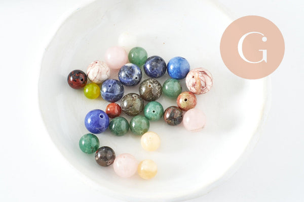Perle rondes pierres naturelles mélangées 4-16mm, x50g G9853
