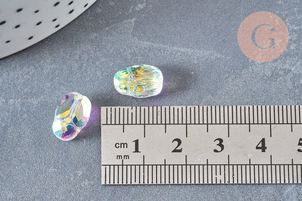 Perle scarabée verre transparent facettée cristal AB 12mm, fournitures DIY, x1 (G6833)