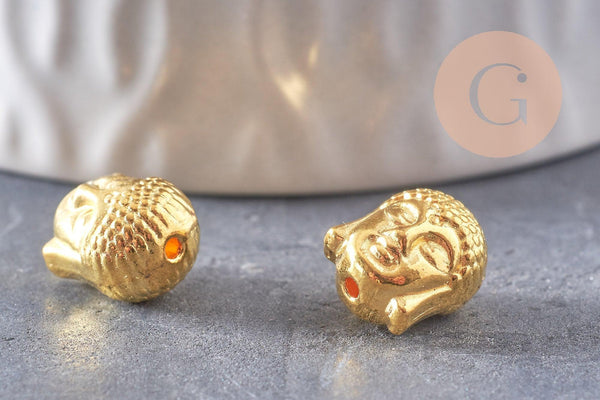 Perle tête de Bouddha zamac doré ,fournitures créatives sans nickel,creation bijoux,perle voyage inde,11mm,x 10 (G5291)