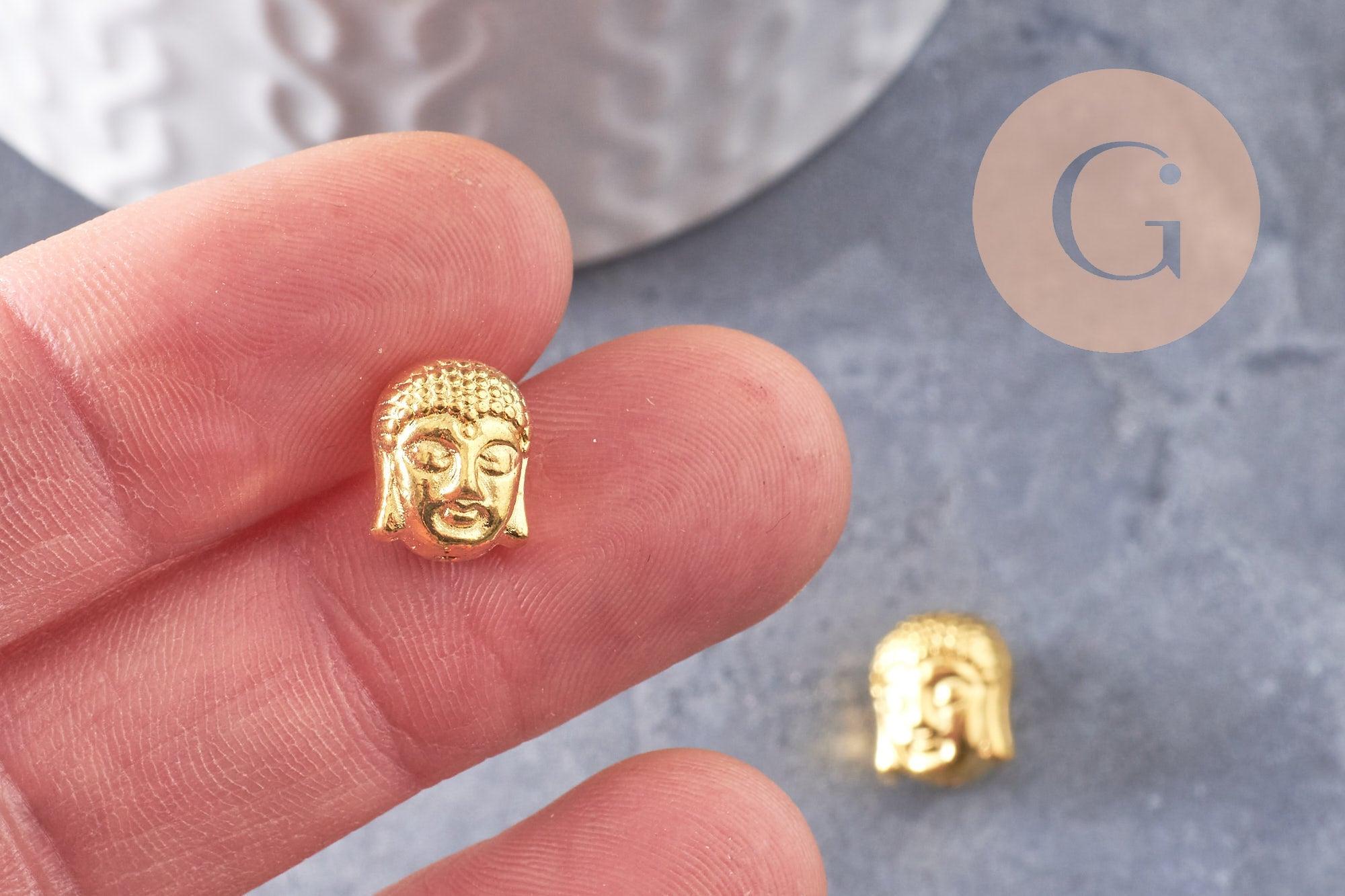 Perle tête de Bouddha zamac doré ,fournitures créatives sans nickel,creation bijoux,perle voyage inde,11mm,x 10 (G5291)