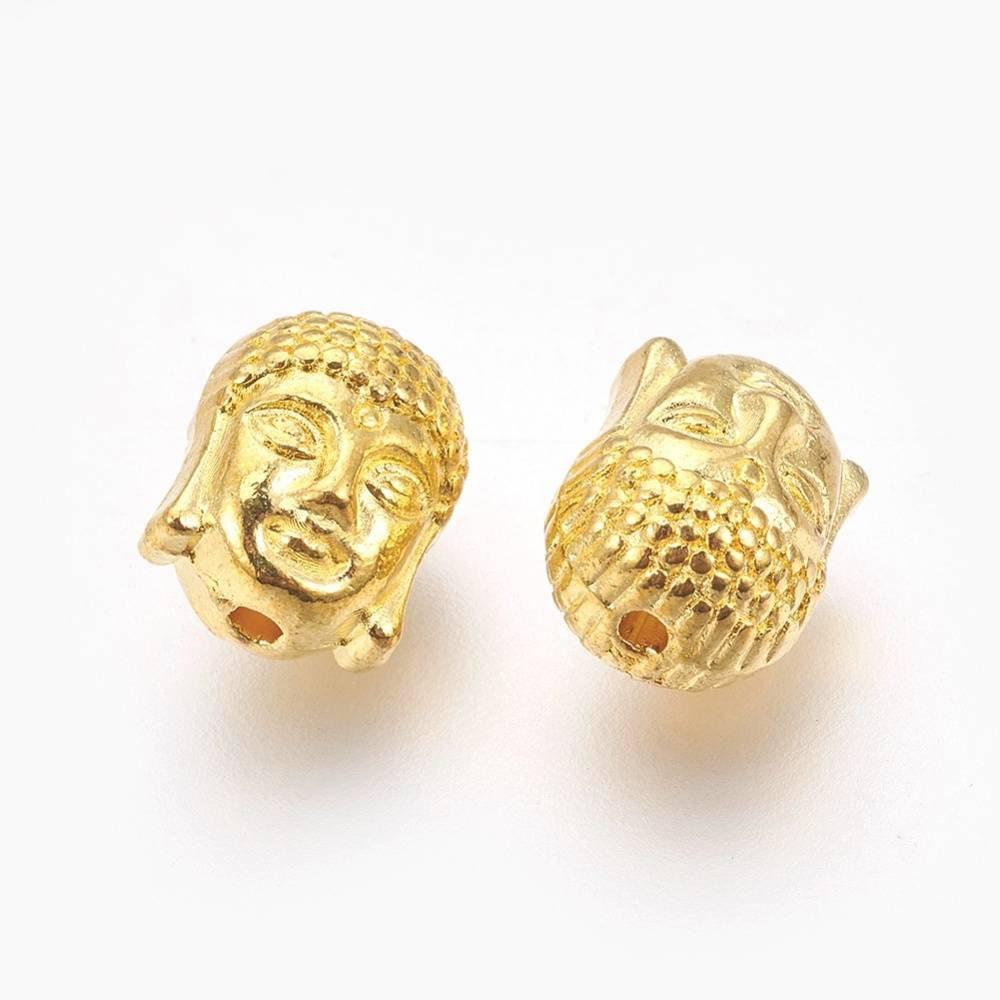 Perle tête de Bouddha zamac doré ,fournitures créatives sans nickel,creation bijoux,perle voyage inde,11mm,x 10 (G5291)