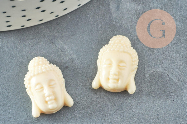 Perle tête de bouddha résine blanche 20mm,perle imitation corail en résine, x2 (G4985)