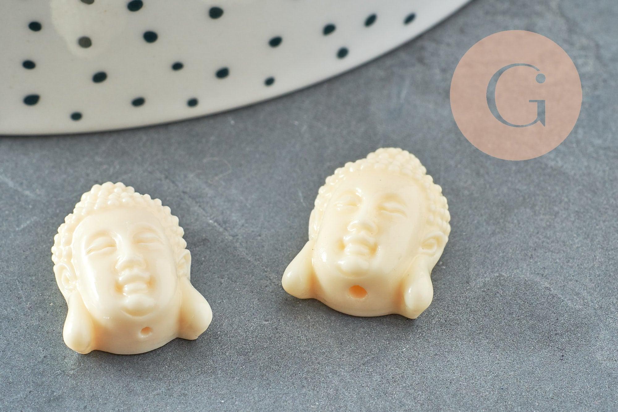 Perle tête de bouddha résine blanche 20mm,perle imitation corail en résine, x2 (G4985)