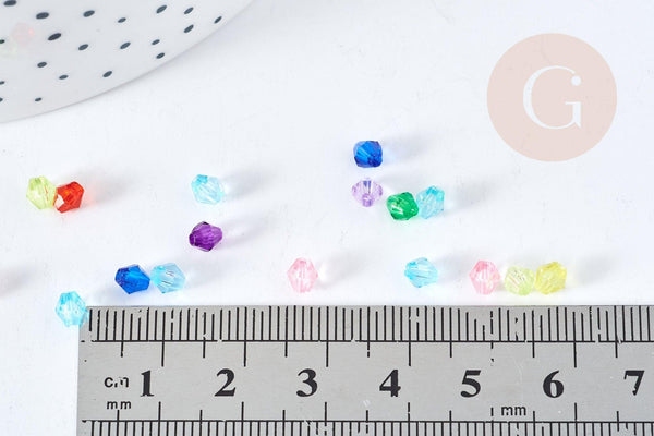 Perle toupie acrylique transparent multicolore 4mm, création bijoux plastique coloré, x 10gr (G8460)
