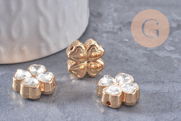 Perle trèfle 4 feuilles zamac zircons 16mm, x1 (G10402)
