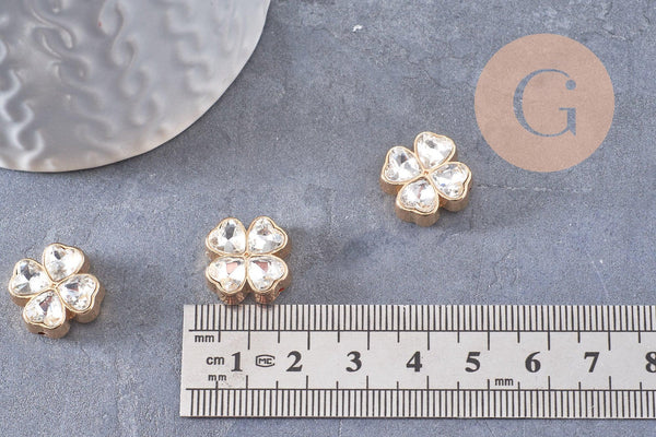 Perle trèfle 4 feuilles zamac zircons 16mm, x1 (G10402)