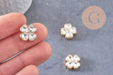 Perle trèfle 4 feuilles zamac zircons 16mm, x1 (G10402)
