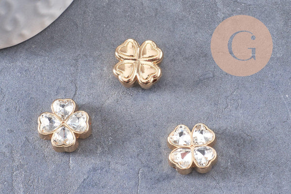 Perle trèfle 4 feuilles zamac zircons 16mm, x1 (G10402)
