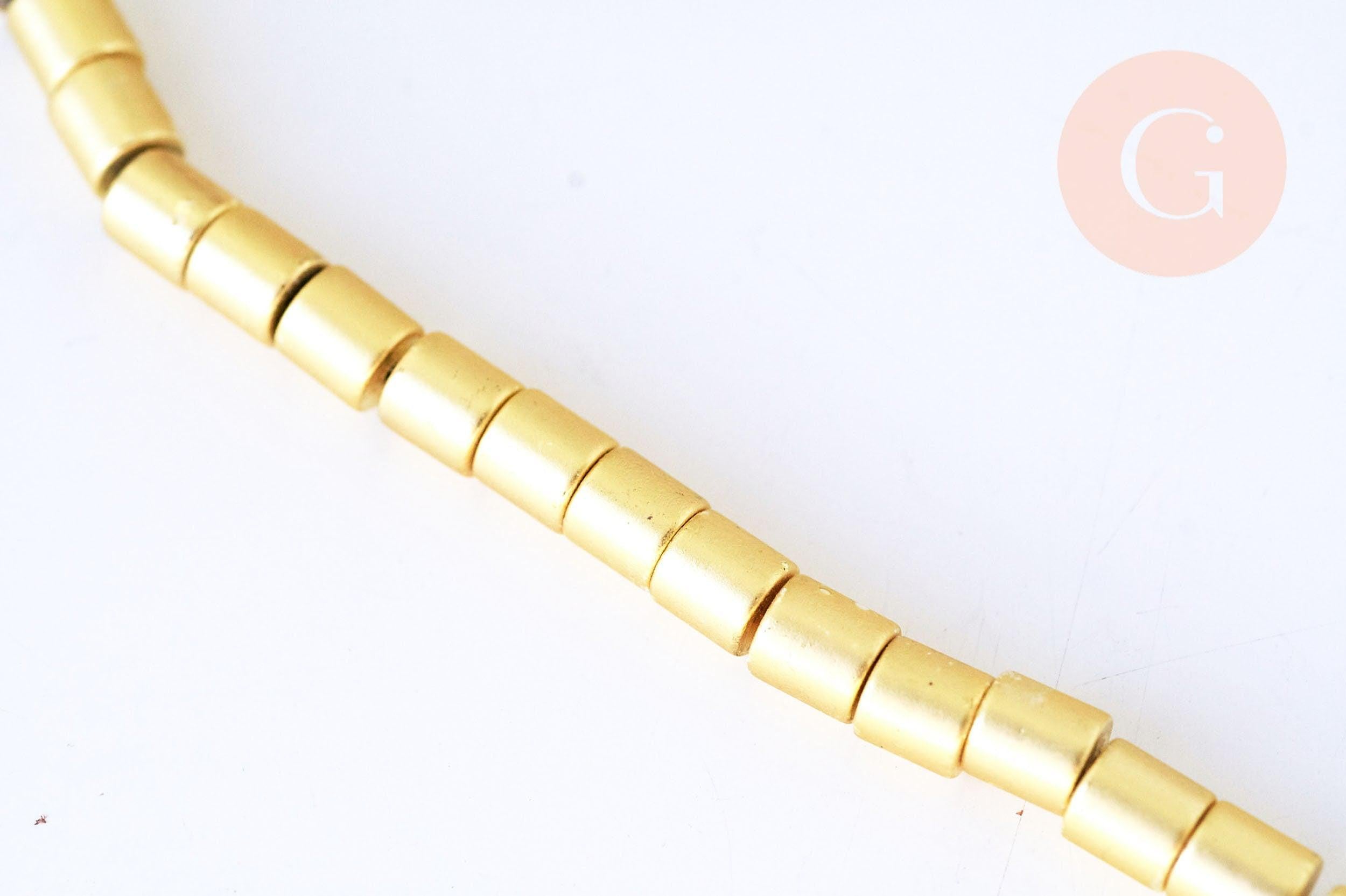 Perle tube hématite dorée non magnétique, perle colonne pierre, 6x4mm,fil de 60 perles, x1 (G5612)
