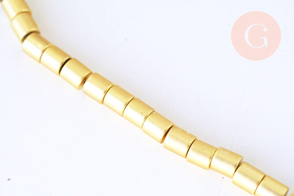 Perle tube hématite dorée non magnétique, perle colonne pierre, 6x4mm,fil de 60 perles, x1 (G5612)