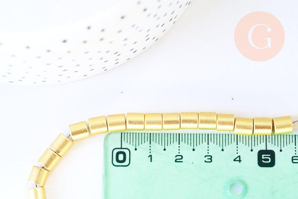 Perle tube hématite dorée non magnétique, perle colonne pierre, 6x4mm,fil de 60 perles, x1 (G5612)