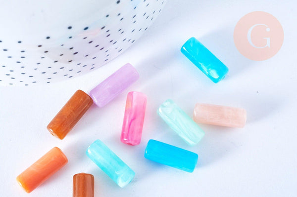Perle tube imitation gemme plastique multicolore 20mm , perle plastique coloré, couleurs mélangées, x10 G6401