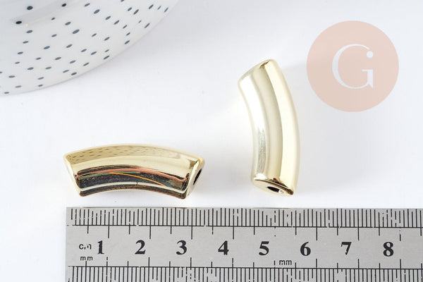 Perle tube incurvé plastique doré 33x10.5mm, perle création bijoux plastique doré,x 6 perles (G10839)
