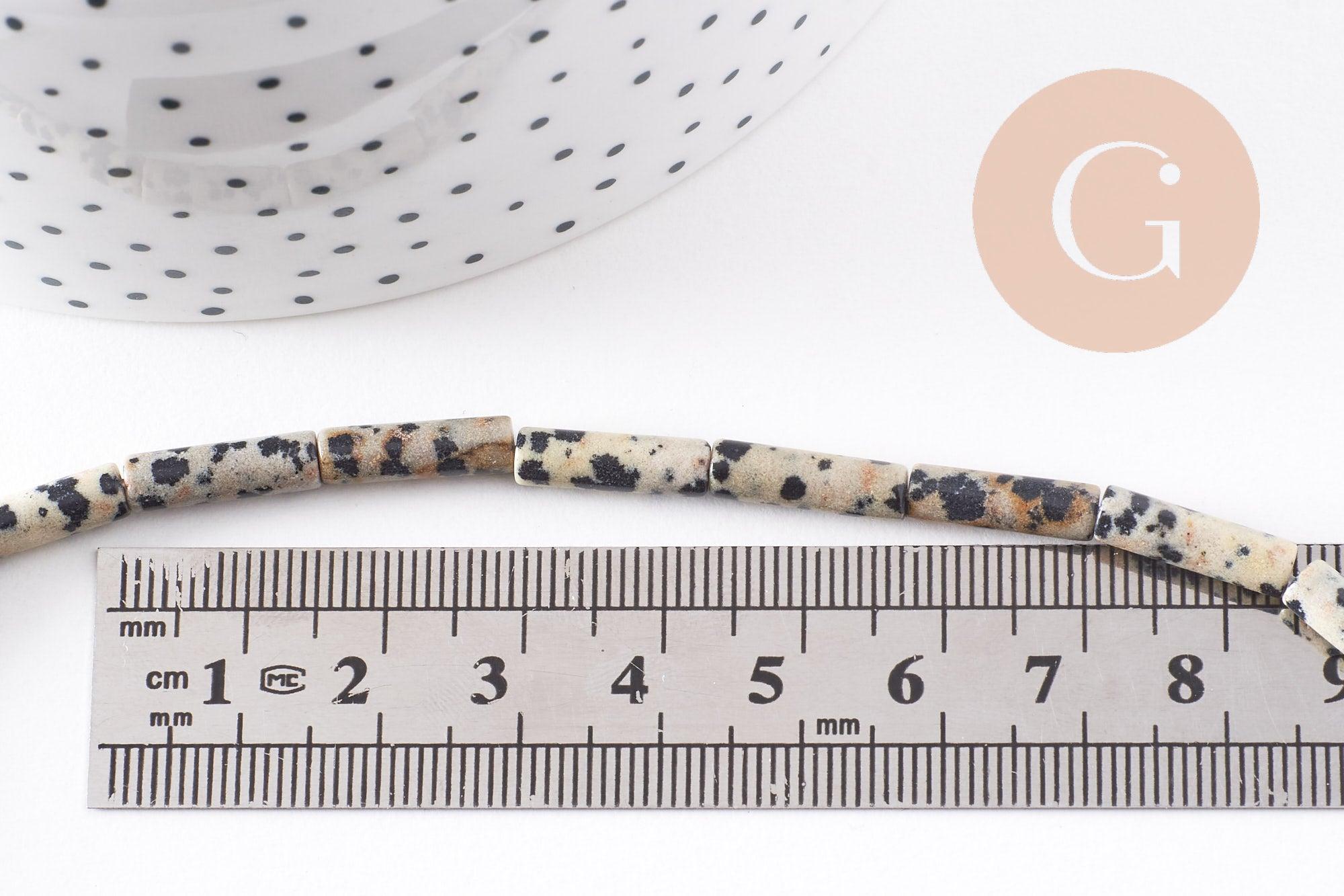 Perle tube jaspe dalmatien naturel 13-14mm,x1 fil de 40.5cm (G4070)