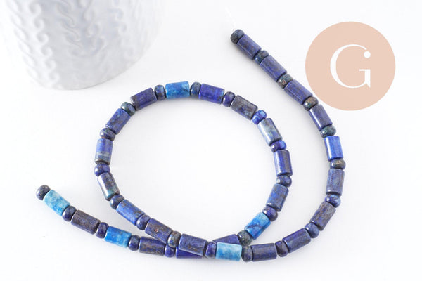 Perle tube lapis lazulis naturel 6-9mm, x1 fil de 40cm, (G4479)