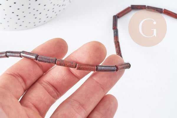 Perle tube pierre variée naturelle & synthèse 13-14mm, x1 fil de 40cm (G8904)