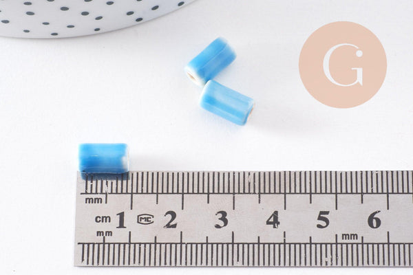 Perle tube porcelaine bleu 10mm, x5 (G2348)