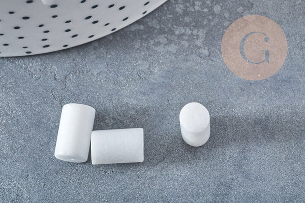 Perle tube quartz neige 12x7mm, x10 (G8830)