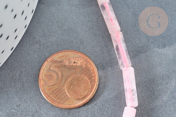 Perle tube quartz rose naturel 13x4mm, création bijoux pierre naturelle, fil de 39.3cm, X1 (G7348)