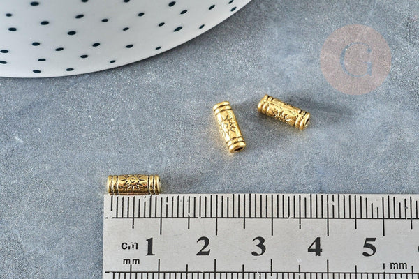 Perle tube soleil zamac doré 9.5mm, x10 (G8392)