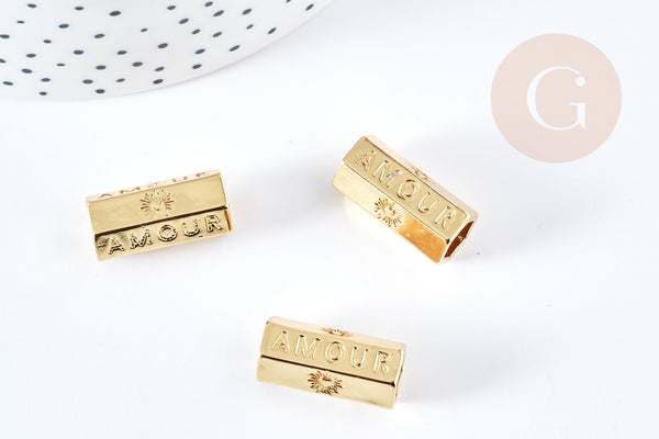 Perle tube talisman message AMOUR doré 21mm, x1 (G7672)