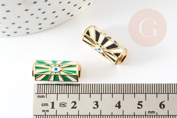 Perle tube talisman oeil protecteur émail coloré laiton doré 22 mm, x1 (G8506)