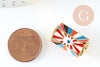 Perle tube talisman oeil protecteur émail multicolore laiton doré 21mm, perle dorée bijoux chance, x1 G9414