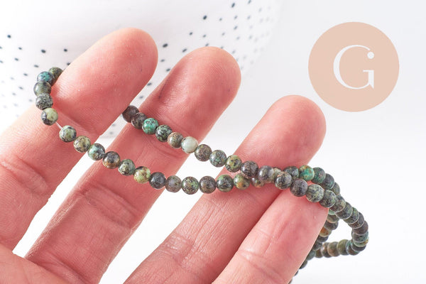 Perle turquoise africaine naturelle 4mm, x1 fil de 38cm (G1544)