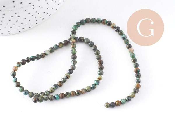 Perle turquoise africaine naturelle 4mm, x1 fil de 38cm (G1544)