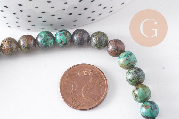 Perle turquoise africaine, perle turquoise, turquoise naturelle, 8mm, fil de 40cm, x1 (G5153)