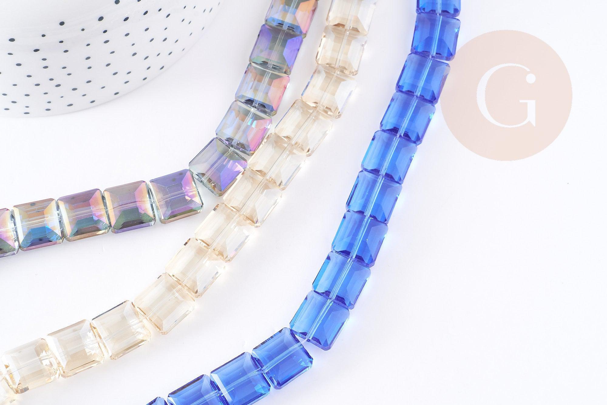 Perle verre carré irisé facetté 12mm, x5 perles (G9076)