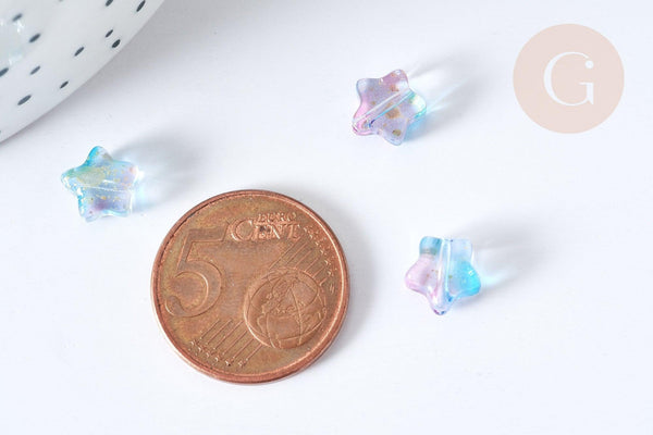 Perle verre étoile bleu violet 8mm, création de bijoux DIY, x10 (G8109)