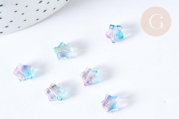 Perle verre étoile bleu violet 8mm, création de bijoux DIY, x10 (G8109)
