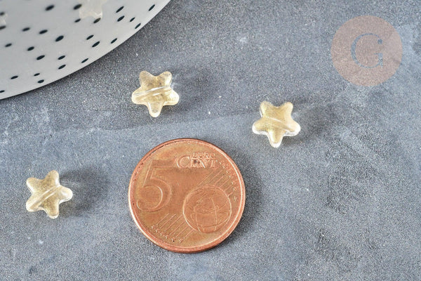 Perle verre imitation jade étoile jaune 8mm, x10 (G8260)