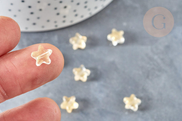 Perle verre imitation jade étoile jaune 8mm, x10 (G8260)