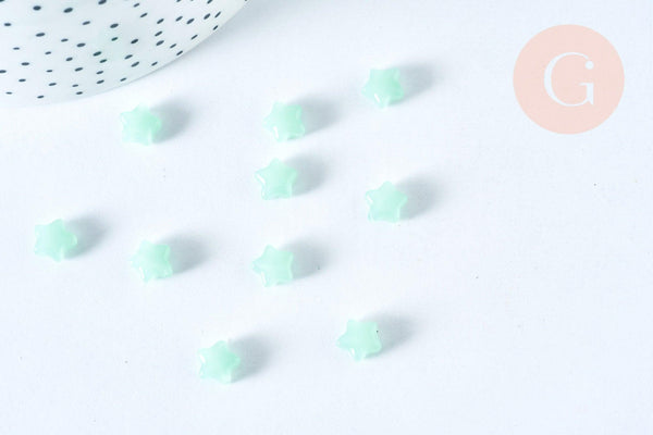 Perle verre imitation jade étoile vert clair 8mm, création de bijoux DIY, perle en verre étoile vert clair, x10 G6950