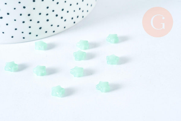 Perle verre imitation jade étoile vert clair 8mm, création de bijoux DIY, perle en verre étoile vert clair, x10 G6950