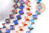 Perle verre losange irisé facetté 17mm, perles carrée, perles verre pour création bijoux,fil de 35 perles, X1 (G6064)