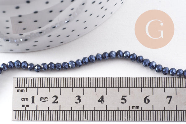 Perles Abacus Cristal à facette noir irisé gris 3x2mm, x1 fil de 32cm (G5424)