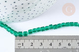 Perles Cube verre vert foncé 4mm, verre, le fil de 43cm, x1 (G7539)