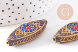 Perles Indonésiennes manuelles, avec les accessoires en laiton, oeil de cheval, or, bleu x1 (G5755)