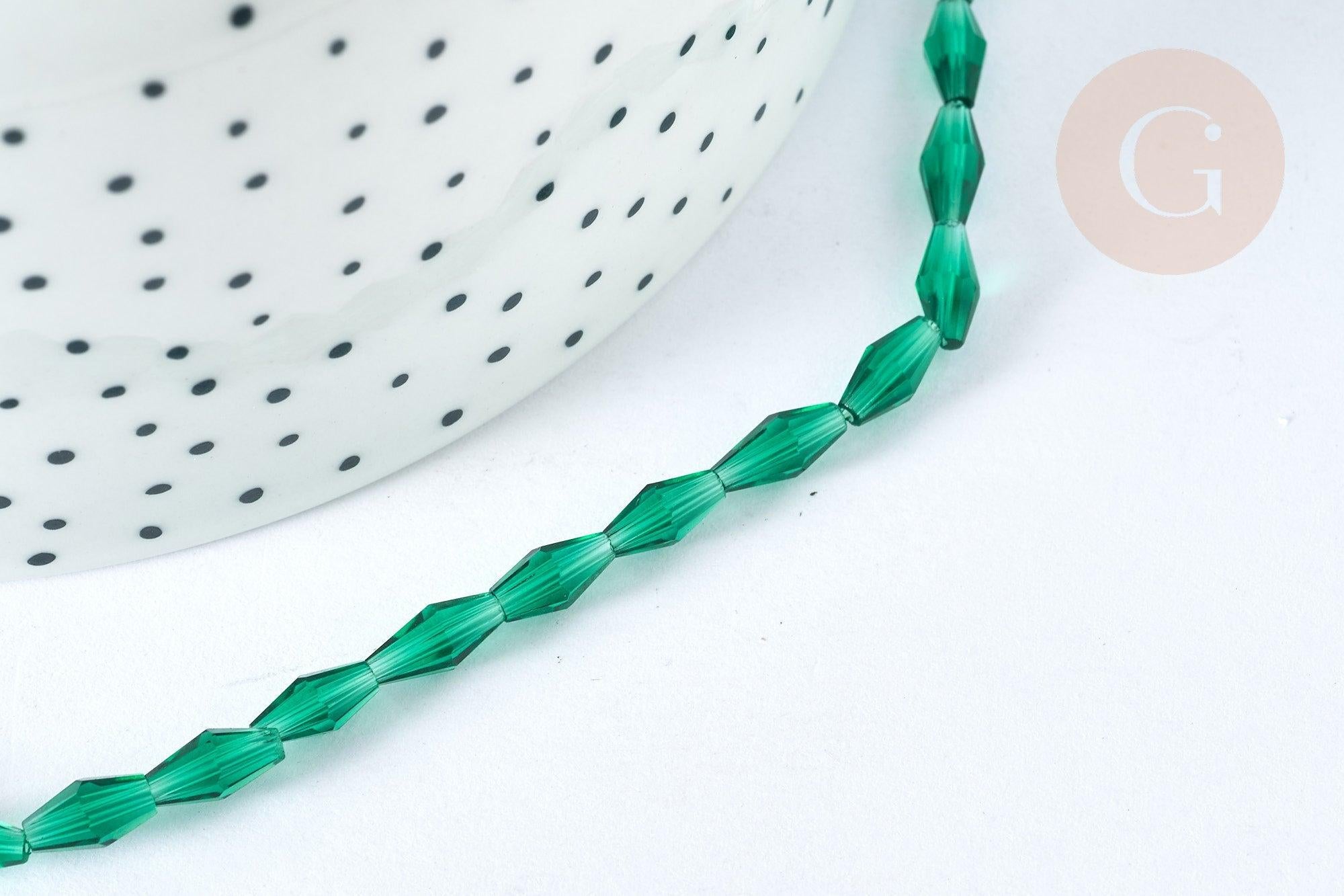 Perles Losange verre transparente facettée vert moyen 8x4mm, perle verre vert, fabrication bijoux,le fil de 58cm (G7345)
